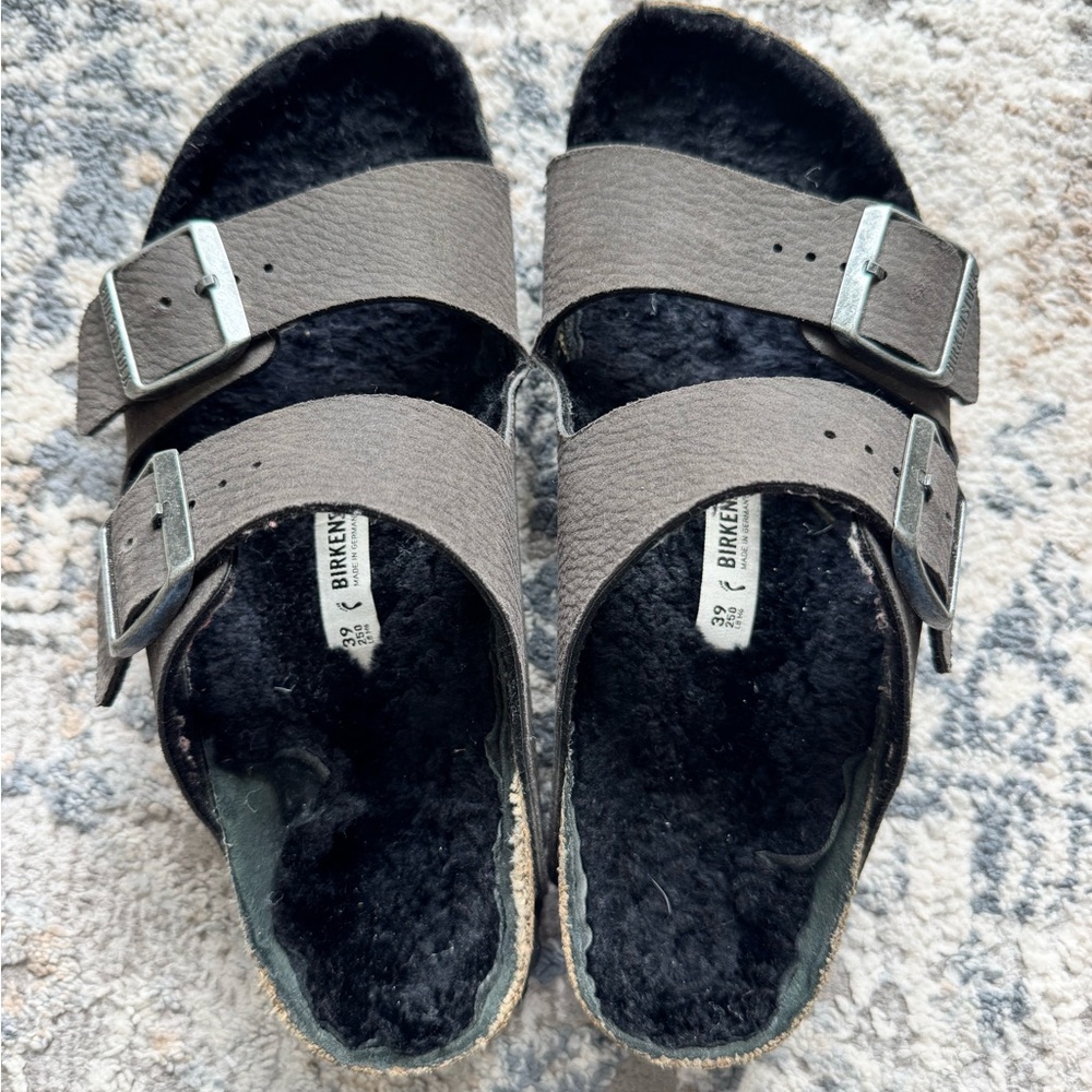 Birkenstock Black Sandals with Black Fur Lining